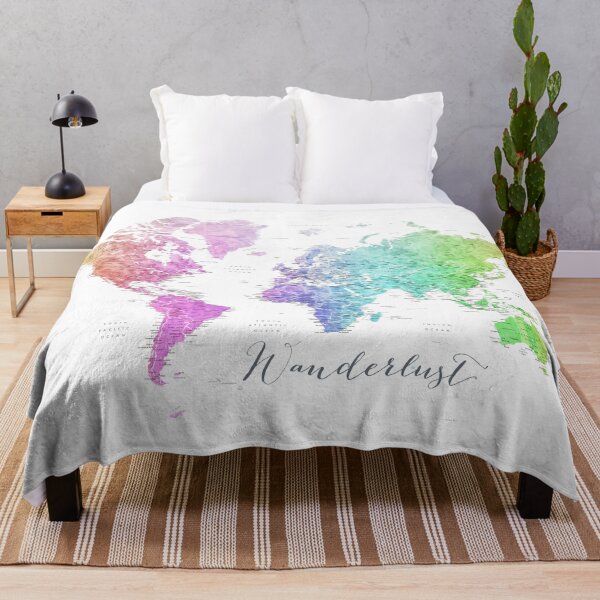 Item preview, Wanderlust rainbow watercolor detailed world map Jude designed and sold by blursbyai.