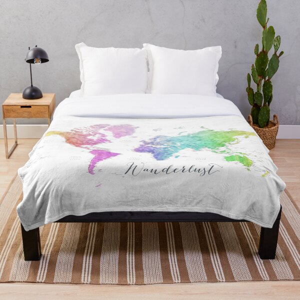Item preview, Wanderlust rainbow watercolor detailed world map Jude designed and sold by blursbyai.