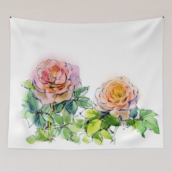 Aperçu de l'œuvre paire de roses roses, dessin aquarelle créée et vendue par avamnenado.