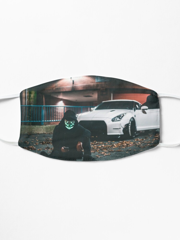 two men in masks with a white nissan gtr r36 Art Board Print for