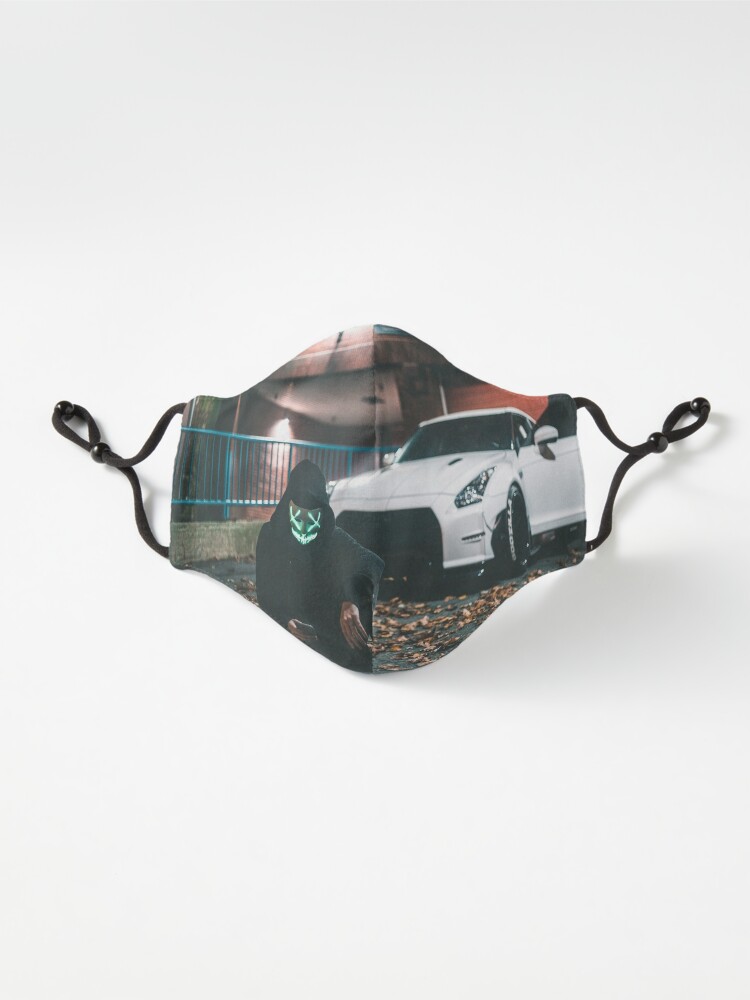 two men in masks with a white nissan gtr r36 Art Board Print for