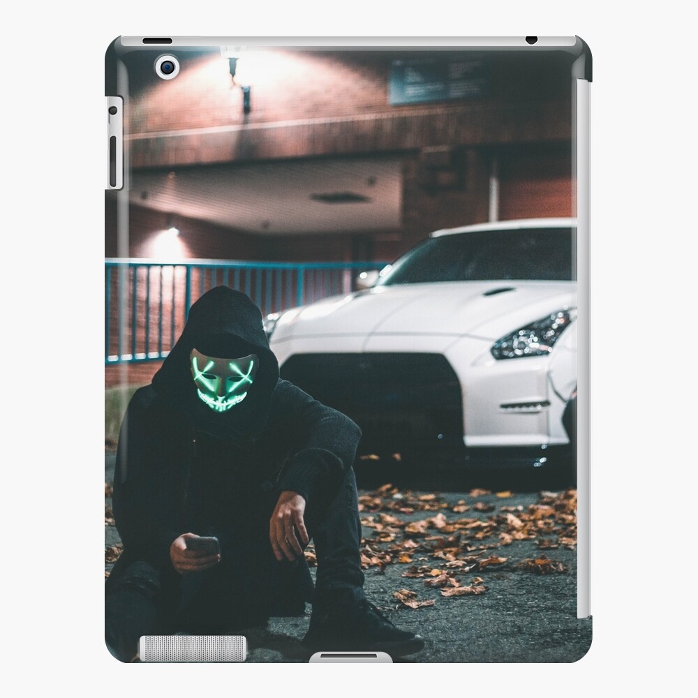 two men in masks with a white nissan gtr r36 Art Board Print for