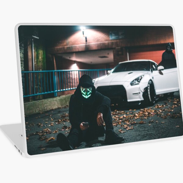 two men in masks with a white nissan gtr r36 Art Board Print for