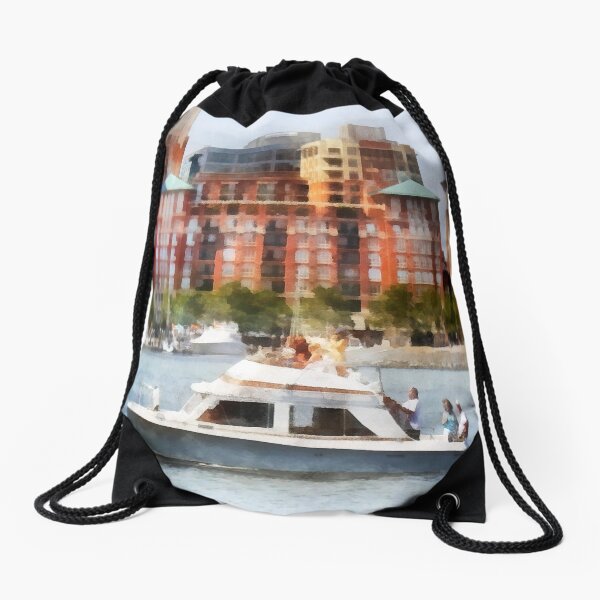 Maryland - Cabin Cruiser by Baltimore Skyline Drawstring Bag