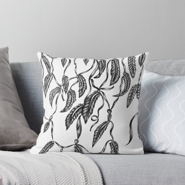 Item preview, Black white handdrawn ethnic boho feathers ribbons designed and sold by GirlyTrend.