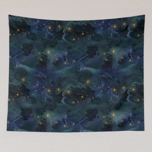 Item preview, Dark blue watercolor with sparkly stars designed and sold by AnnieHochmann.