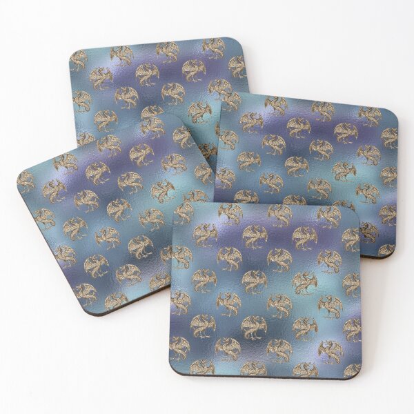Item preview, Golden sparkly dragons on a glassy blue background designed and sold by AnnieHochmann.