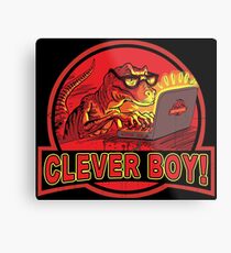 Clever Boy Velociraptor Dinosaur Humor Metal Print