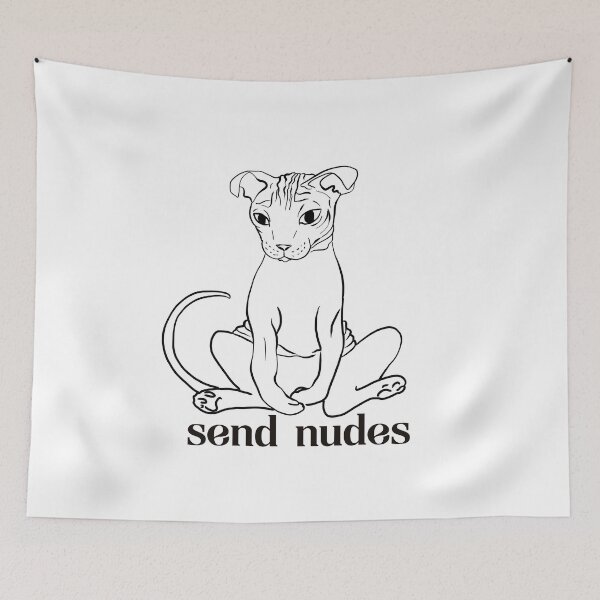 Item preview, Rose Gold - Blush Pink - Funny Naked Hairless Sphynx Cat - Send Nudes - Funny Quote - Line Drawing Wrinkly Kitty designed and sold by AnanasArt.