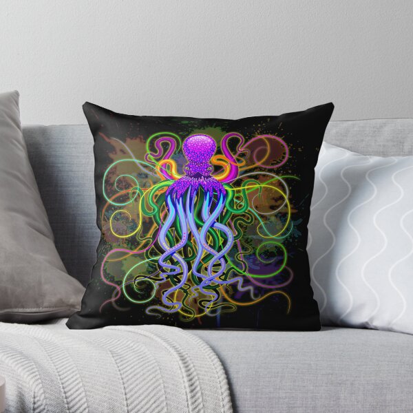 Octopus Psychedelic Luminescence Throw Pillow