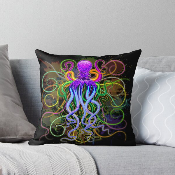 Octopus Psychedelic Luminescence Throw Pillow