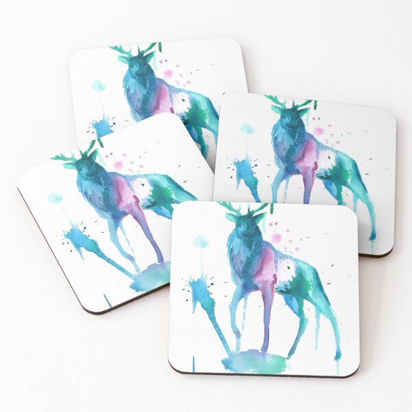 Item preview, Turquoise and pink watercolour stag painting designed and sold by TheElkWillow.
