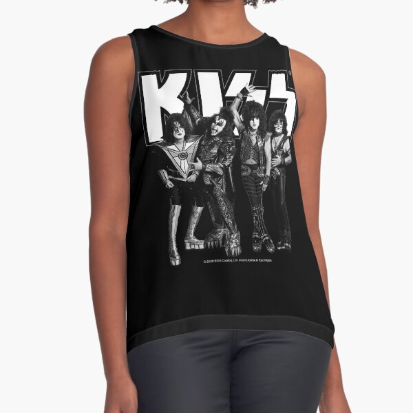 Kiss Women's Vintage Fashion Sleeveless T-Shirt - Band Member Images. Black Muscle Tank Top Shirt