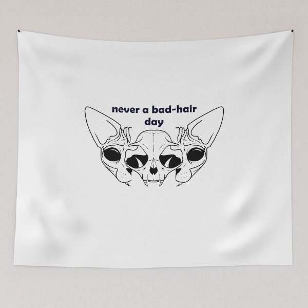 Item preview, Never a bad hair day - Hairless Sphynx Cat Skull Split in Two - Funny Animal Quote - Line Drawing Wrinkly Kitty designed and sold by AnanasArt.