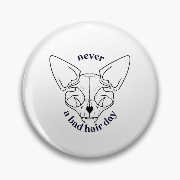 Item preview, Never a bad hair day - Hairless Sphynx Cat Skull - Funny Animal Quote - Line Drawing Wrinkly Kitty designed and sold by AnanasArt.