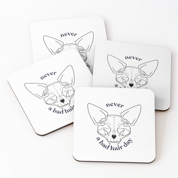 Item preview, Never a bad hair day - Hairless Sphynx Cat Skull - Funny Animal Quote - Line Drawing Wrinkly Kitty designed and sold by AnanasArt.