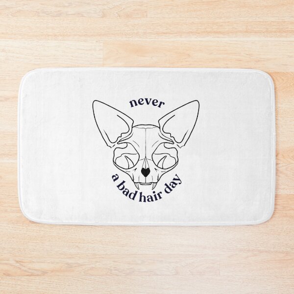 Item preview, Never a bad hair day - Hairless Sphynx Cat Skull - Funny Animal Quote - Line Drawing Wrinkly Kitty designed and sold by AnanasArt.
