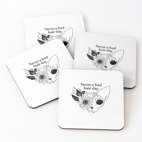 Item preview, Never a bad hair day - Hairless Sphynx Cat Skull with a Sunflower - Funny Animal Quote - Line Drawing Wrinkly Kitty designed and sold by AnanasArt.