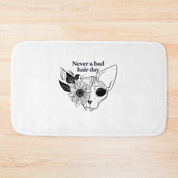 Item preview, Never a bad hair day - Hairless Sphynx Cat Skull with a Sunflower - Funny Animal Quote - Line Drawing Wrinkly Kitty designed and sold by AnanasArt.