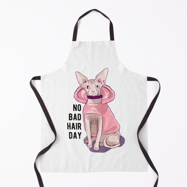 Item preview, Never a bad hair day - Hairless Sphynx Cat wearing a Fluffy Pink Hoodie - Funny Animal Quote - Line Drawing Wrinkly Kitty designed and sold by AnanasArt.