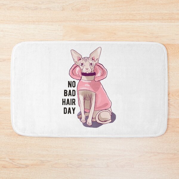 Item preview, Never a bad hair day - Hairless Sphynx Cat wearing a Fluffy Pink Hoodie - Funny Animal Quote - Line Drawing Wrinkly Kitty designed and sold by AnanasArt.