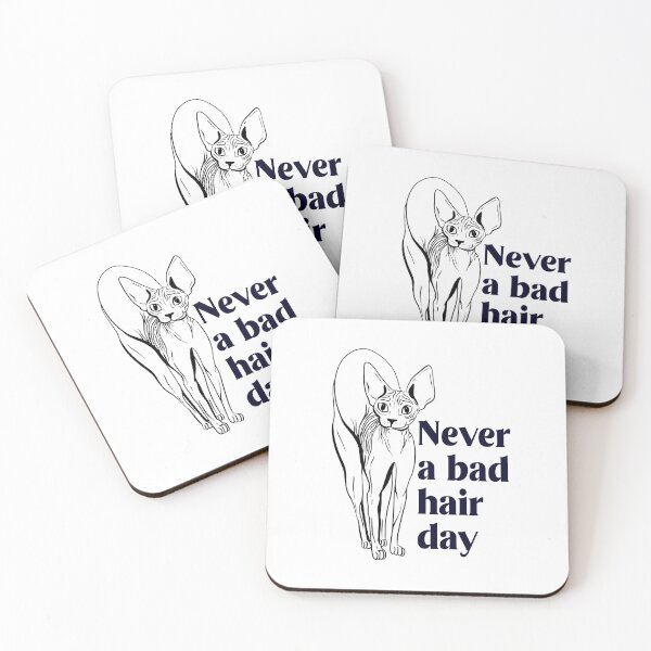 Item preview, Never a bad hair day - Hairless Sphynx Cat Arching Her Back - Funny Animal Quote - Line Drawing Wrinkly Kitty designed and sold by AnanasArt.