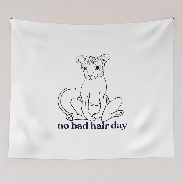 Item preview, Never a bad hair day - Hairless Sphynx Cat Sitting - Funny Quote - Line Drawing Wrinkly Kitty designed and sold by AnanasArt.