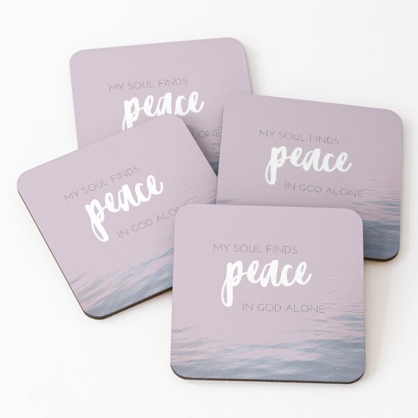 Pink ocean sunset, my soul finds peace in God alone Coasters (Set of 4)