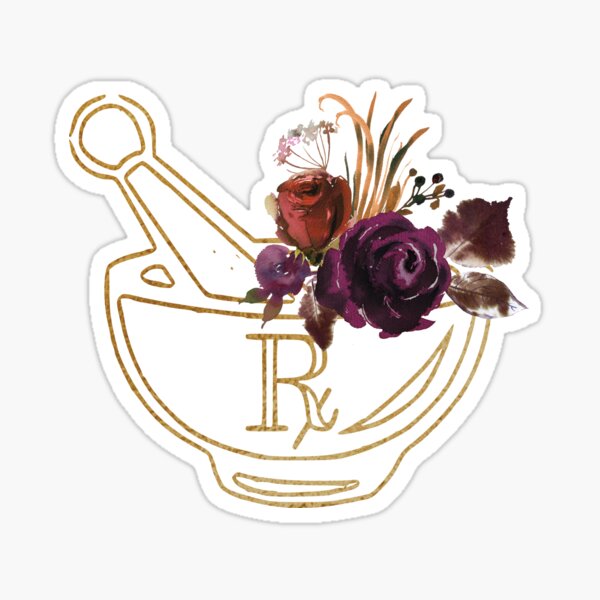 Vista previa del artículo con la obra «Farmacia Tienda Decoración Floral Prescripción Símbolo Rx Mortero y maja», diseñado y vendido por Lawandmedical.