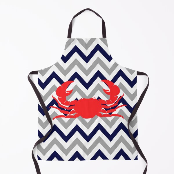 Item preview, 1980s Preppy mid century modern Summer Beach Grey Blue Chevron Nautical Crab designed and sold by IamTrending.