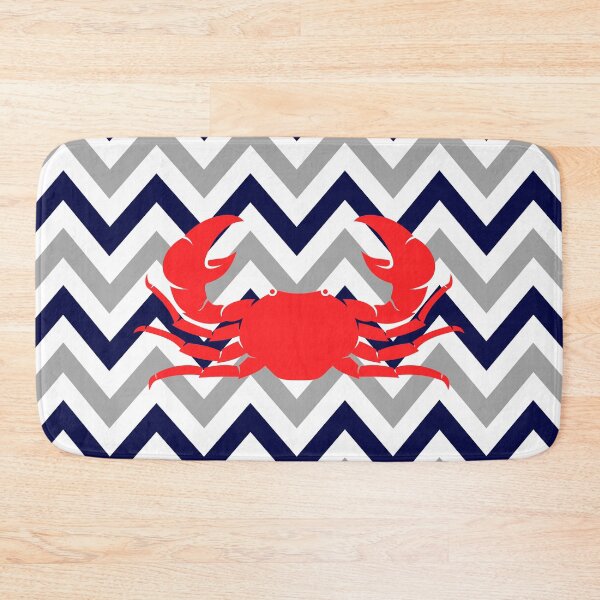 Item preview, 1980s Preppy mid century modern Summer Beach Grey Blue Chevron Nautical Crab designed and sold by IamTrending.
