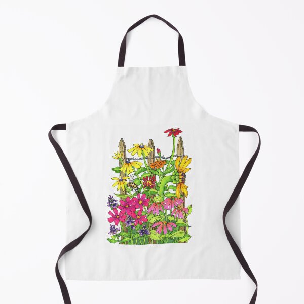 Item preview, Colorful summer flower garden with fence and bee  designed and sold by Stephanie Sipp.
