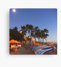 Full Moon Rising on the Surf at Waikiki Canvas Print