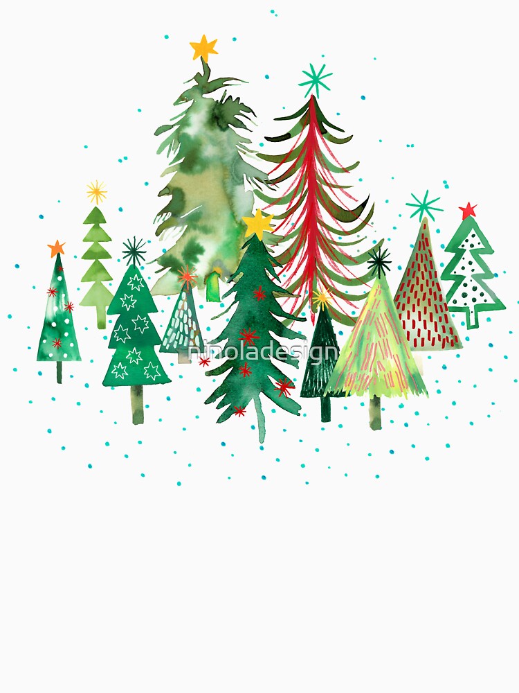 Discover Pines and spruces forest - Christmas trees decorations pattern- Red green Classic T-Shirt