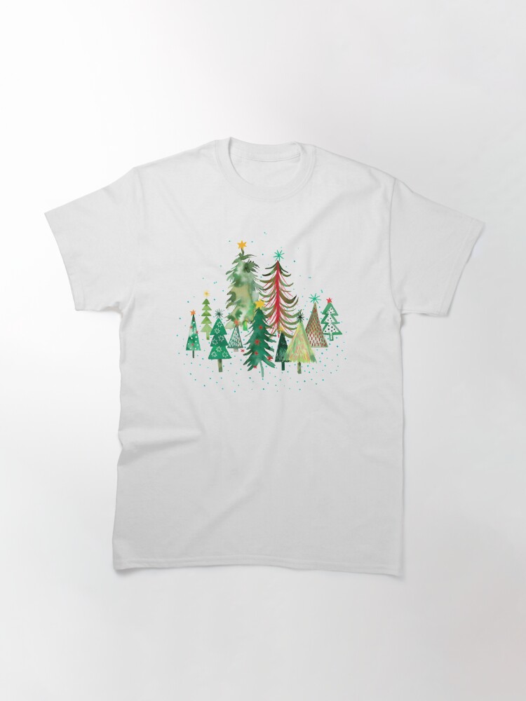 Disover Pines and spruces forest - Christmas trees decorations pattern- Red green Classic T-Shirt