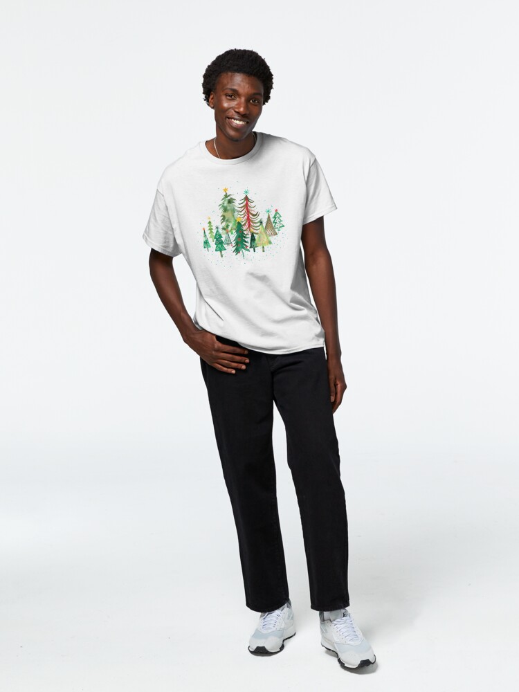 Disover Pines and spruces forest - Christmas trees decorations pattern- Red green Classic T-Shirt