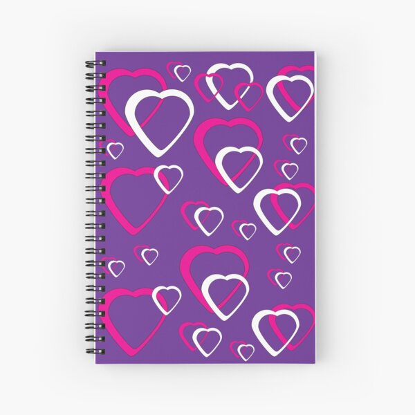 Pink and White Hearts Purple Background Spiral Notebook