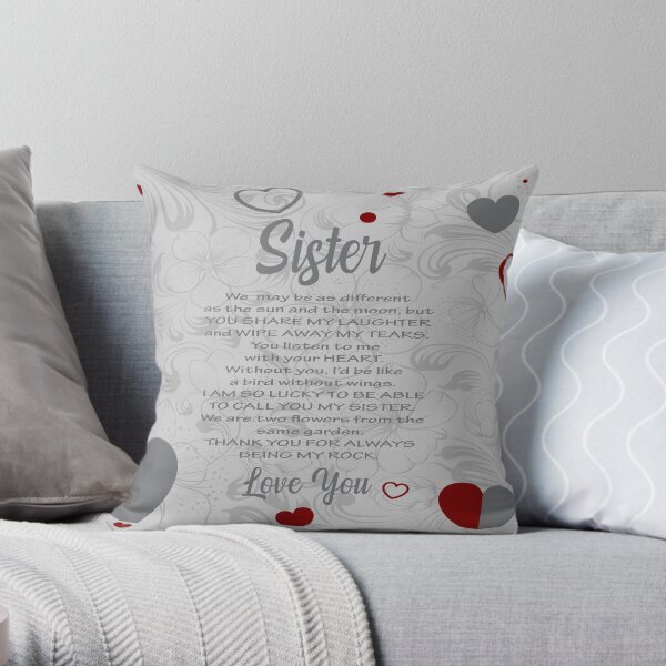 Sister blanket - grey sister - sister hearts - sister pillow - grey sister pillow Throw Pillow