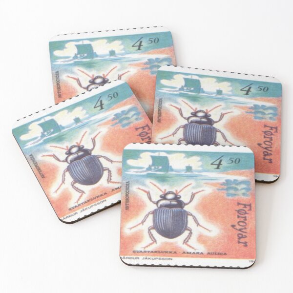 Item preview, Black beetle stamp from Faroe Islands designed and sold by ZoologyKat.