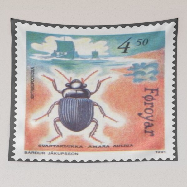 Item preview, Black beetle stamp from Faroe Islands designed and sold by ZoologyKat.