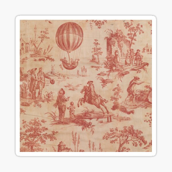 Item preview, Toile de Jouy 18th Century French Print: The Ballon of Gonesse Shows an Pastoral Scene in a Park in Paris France designed and sold by Zandria Kajewski.