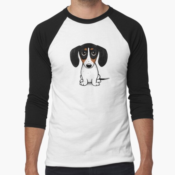 Piebald Dachshund | Cute Black, Tan and White Wiener Dog Baseball ¾ Sleeve T-Shirt
