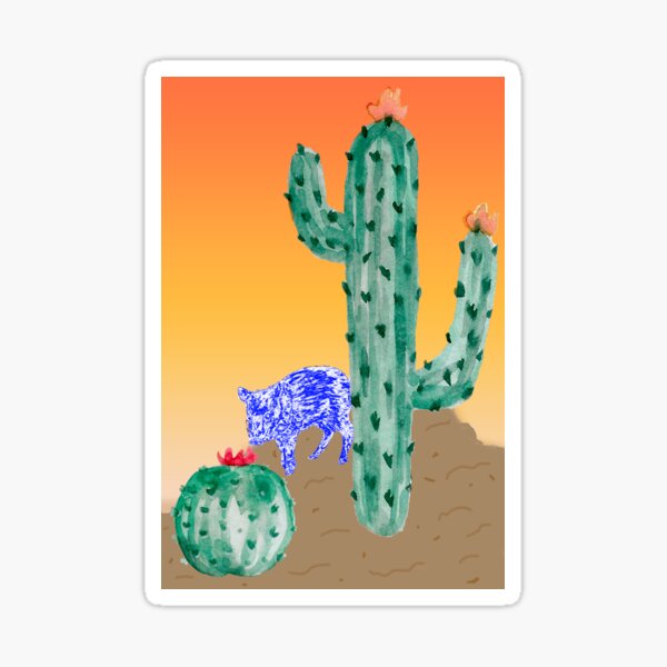 "Javelina Blues Blue Javelina, sunset, cacti" Sticker by janraydesigns Redbubble
