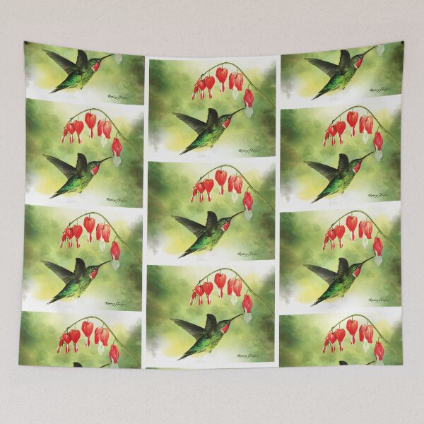 Item preview, Ruby Throated Hummingbird and Heart Flowers designed and sold by Rodney S.  Ferguson.