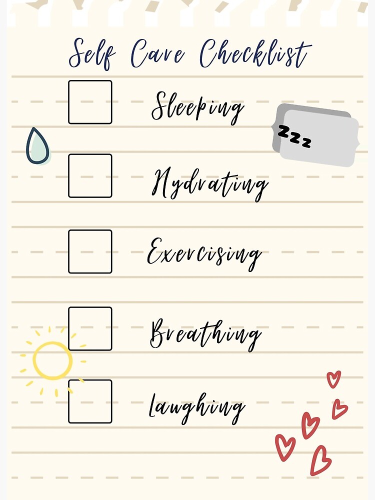 Calligraphy Self Care Checklist -- Cute Doodles | Art Board Print