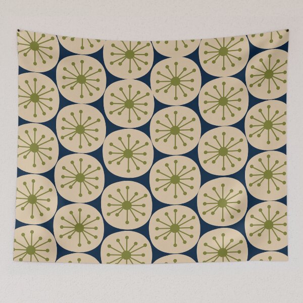 Item preview, Atomic Retro Dots - Midcentury Modern Pattern in Mid Mod Olive Green, Beige, and Navy Blue designed and sold by kierkegaard.