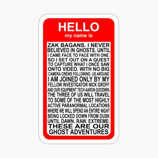 Ghost Adventures T-ShirtZak Bagans Nametag Shirt Sticker