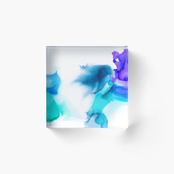 Alcohol Ink Painting - Ocean Tones Acrylic Block