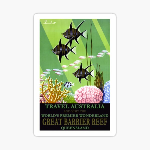 Item preview, Restored Vintage Visit Australia and the Great Barrier Reef Travel Print designed and sold by Vintage Poster Supply Company.