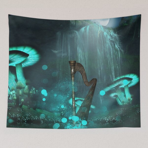 Item preview, Harp in a cave with awesome mushrooms designed and sold by nicky2342.